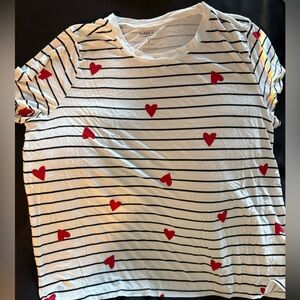 Torrid White Striped Tee with Red Heart Patterns
